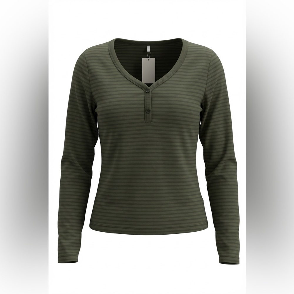 Women’s Long Sleeve Striped Henley T Shirts V Neck Y2K Tunic New w/ Tags Size M